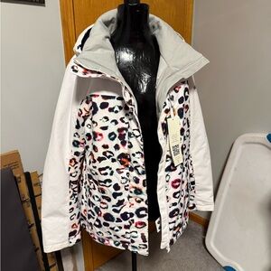 Roxy White and Multicolor Leopard Print Ski Jacket